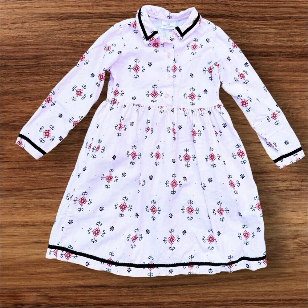 Hanna Andersson Girls 120 Size 6/7 Dress Corduroy Pale Pink Print Longer Length
